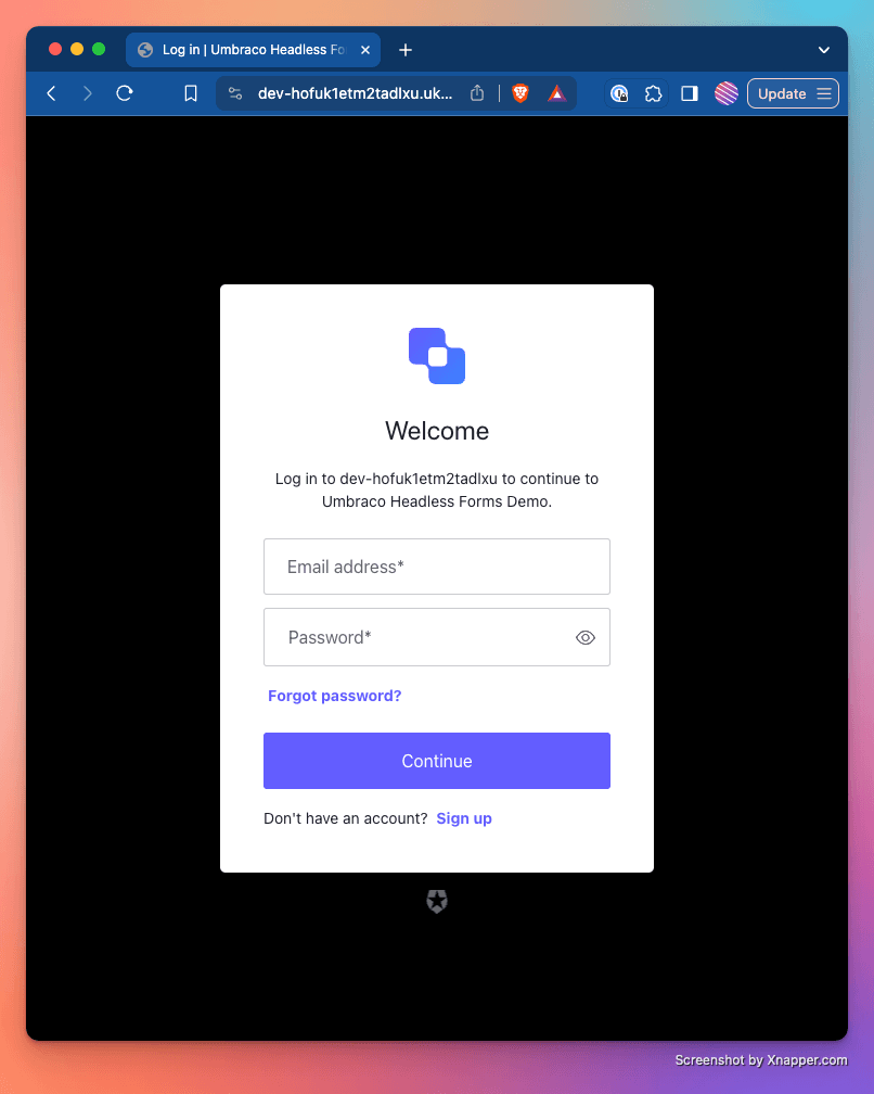 Auth0 login screen